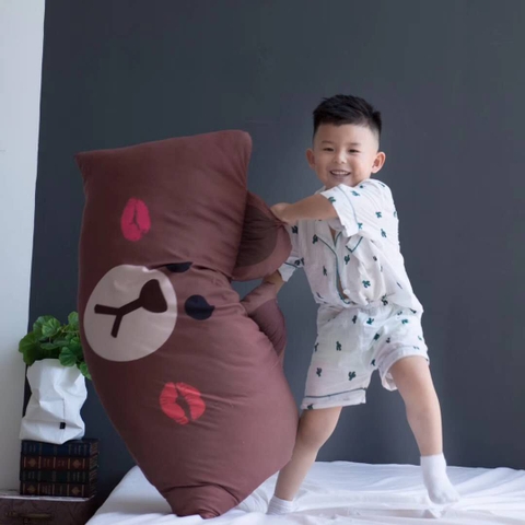 Gối ôm trẻ em kèm gối tựa đầu giường CAYABE 3 trong 1 gấu Brown Line Friends nâu