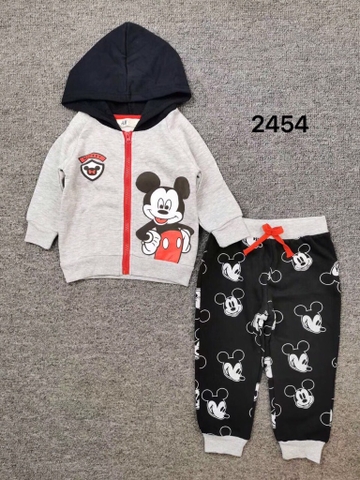 Bộ đồ thun bé trai chuột Mickey gồm áo khoác trùm đầu và quần jogger