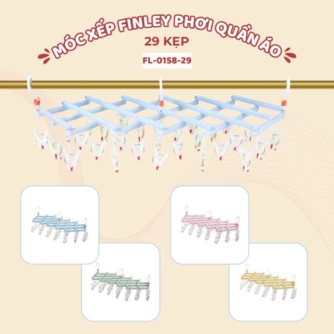 Móc xếp phơi quần áo FINLEY 29 kẹp, gấp gọn, 5 màu (FL-0204-29)