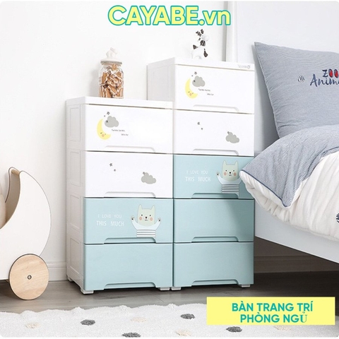 Tủ nhựa ngăn kéo 3-4-5-6 tầng gấu nâu Brown Hàn Quốc đựng quần áo, bỉm sữa, đồ dùng cho mẹ và bé màu xanh