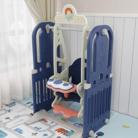 Xích đu kèm bàn nhạc organ đồ chơi cho bé hình máy bay Toyshouse màu xanh (82x72x130 cm) WM19086