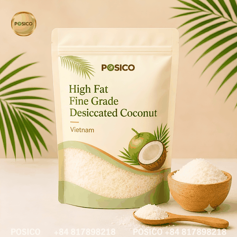 POSICO - Vietnam high fat fine grade desiccated coconut supplier for export (Cơm dừa sấy khô)