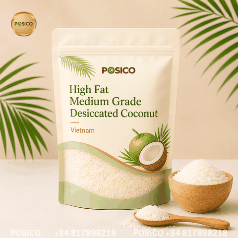 POSICO - Vietnam high fat medium grade desiccated coconut supplier for export (Cơm dừa sấy khô)