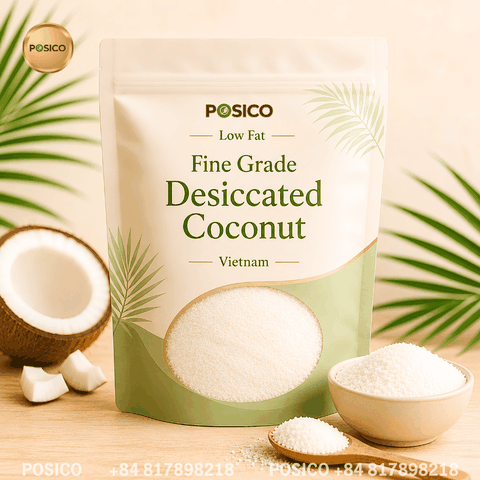 POSICO - Vietnam low fat fine grade desiccated coconut supplier for export (Cơm dừa sấy khô)
