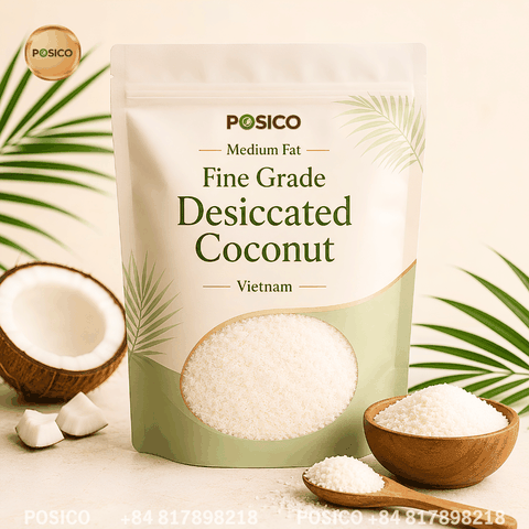 POSICO - Vietnam medium fat fine grade desiccated coconut supplier for export (Cơm dừa sấy khô)