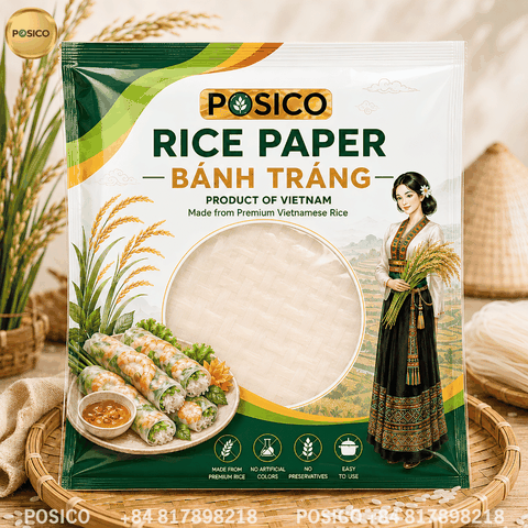 POSICO - Vietnam Rice Paper / Spring Roll Wrapper Supplier (Bánh tráng) for export - OEM Packaging