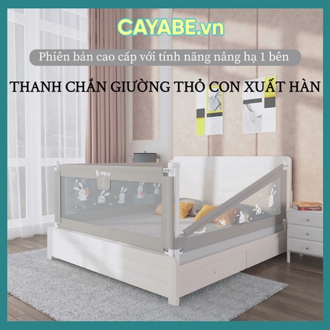 Thanh chắn giường thỏ con Hàn Quốc CAYABE Honper nâng hạ an toàn cho bé 1 bên với nút bấm thông minh - size 1m6/ 1m8/ 2m/ 2m2