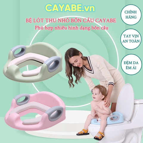 Bệ lót thu nhỏ bồn cầu cho bé ngồi vệ sinh CAYABE có tay vịn an toàn và đệm da êm ái màu xanh lá, xanh dương, hồng