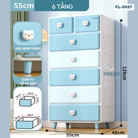 Tủ kệ nhựa 4 - 5 - 6 tầng gấu Teddy xanh ngăn kéo FINLEY (size L ngang 55cm) đựng quần áo, bỉm sữa, đồ dùng CAYABE cho bé và gia đình