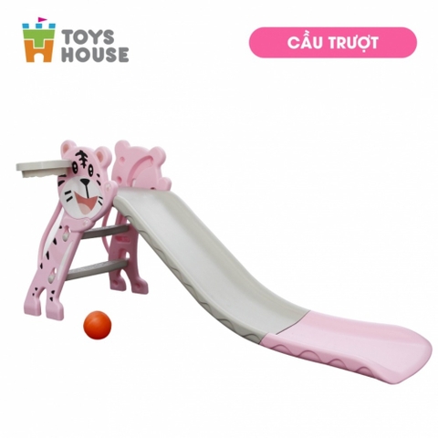 Cầu trượt kèm khung bóng rổ hình Hổ cho bé màu hồng Toys House WM19024-P