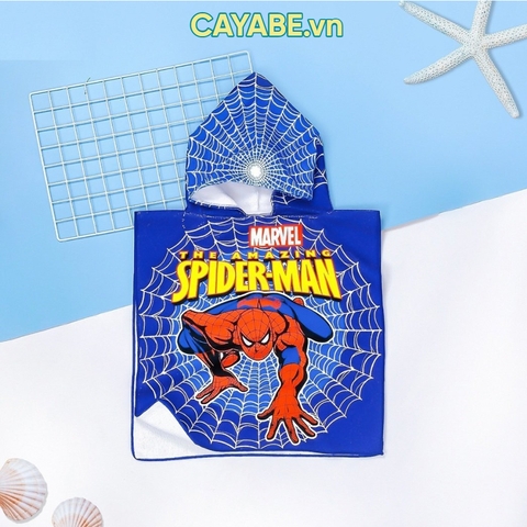 Khăn tắm choàng cho bé người nhện Spiderman có mũ trùm đầu màu xanh dương