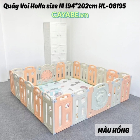 Quây cũi nhựa cho bé CAYABE Holla hình chú voi con đáng yêu màu hồng (size S và M)