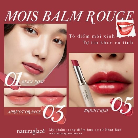 SON MÔI HỮU CƠ MOIST BALM ROUGE - TÔ ĐIỂM MÔI XINH, TỰ TIN KHOE CÁ TÍNH