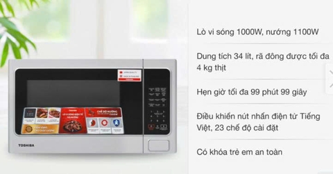 Lò vi sóng có nướng Toshiba ER-SGS34(S1)VN 34 lít