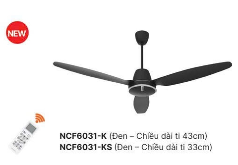 Quạt trần 3 cánh Nanoco DC NCF6031-Điều khiển từ xa