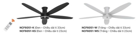 Quạt trần 5 cánh nhựa Nanoco NCF6051 có điều khiển từ xa