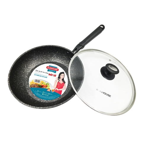 Chảo sâu lòng có vung hoa cương Sunhouse SWP24 (24cm)