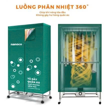 Tủ sấy quần áo Nanoco Model NCD1502 màu xanh, công suất 1500W, (sức chứa ≤ 20kg)