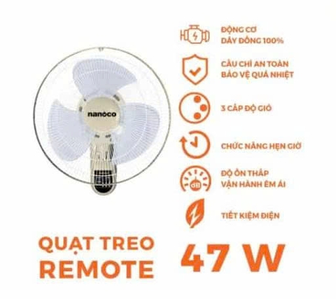 Quạt treo tường Nanoco NWF1612RC có điều khiển