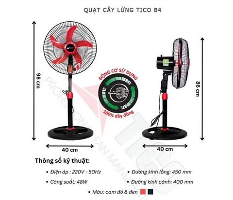 Quạt lửng Tico B4 size 40cm, CS 60W, lửng rút 96cm