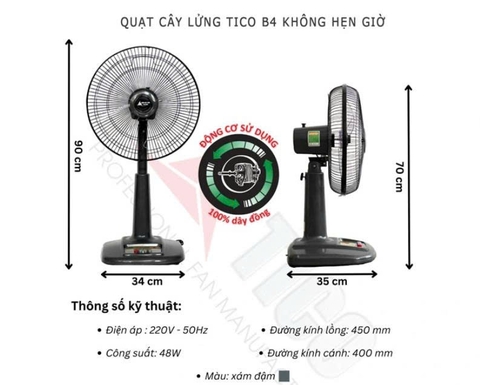 Quạt cây Tico B4  Sải cánh 40 CS 48W Màu xám