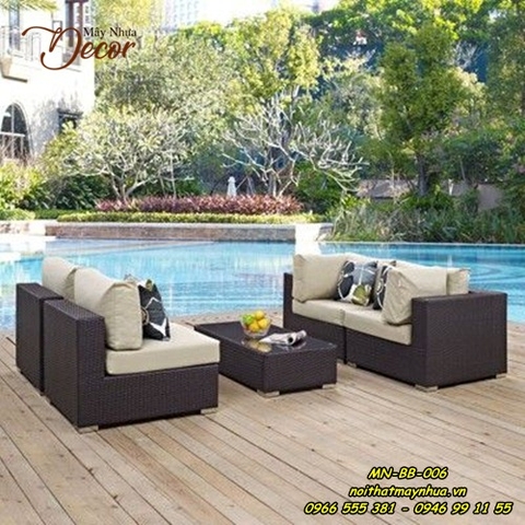 Bàn ghế mây nhựa bể bơi  006