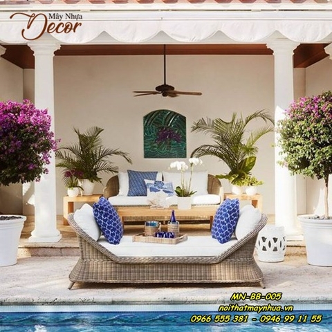 Bàn ghế mây nhựa bể bơi 005