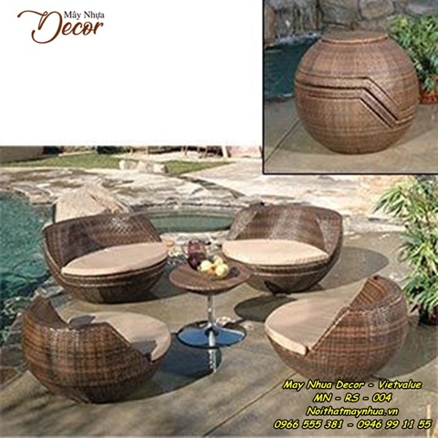 Bàn ghế mây nhựa Resort 004