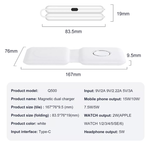 Bộ Sạc Magsafe Dual HOCE 2 in 1 Cho Điện Thoại iPhone 12, 12 Pro Max, Apple Watch chuẩn Không Dây Qi 15W
