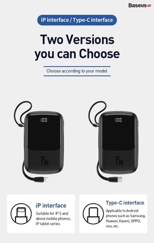 Pin dự phòng tích hợp cáp sạc Baseus Q Pow Digital Display 10,000mAh (3A/ 15W, Fast Charge Power Bank With Cable )