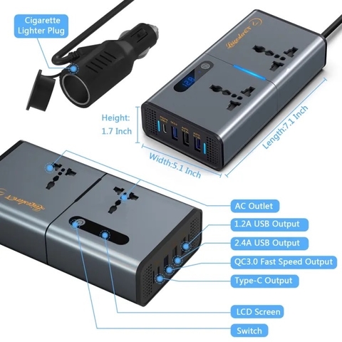 Bộ tẩu sạc đổi nguồn 12V/24V sang 220V AEMEKU cho ô tô công suất 200W