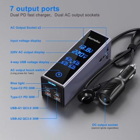 Bộ tẩu sạc đổi nguồn 12V/24V sang 220V cho ô tô công suất 200W