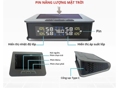 Cảm biến áp suất lốp TPMS van ngoài, cảnh báo tiếng việt