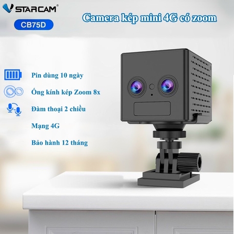 Camera 4g dùng sim Vstarcam CB75D pin sử dụng đến 10 ngày, ống kính kép zoom 6x, đàm thoại 2 chiều