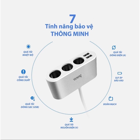 Tẩu sạc xe hơi mở rộng 1 chia 3 Hoco Z13