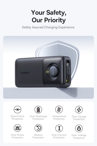 Pin Dự Phòng Tích Hợp Cáp Sạc Dây Rút Gọn Baseus Free2Pull 65W 20000mAh