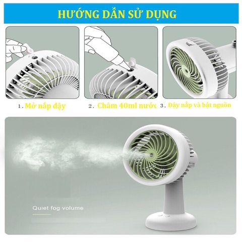 Quạt Phun Sương mini tích điện 3 tốc độ gió để bàn