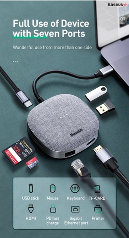 Hub chuyển đổi đa năng Baseus Fabric Series 7 in 1 Type-C Multifunctional HUB Adapter