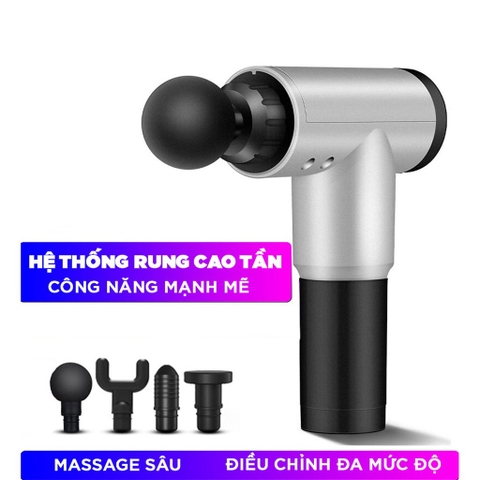 Súng Massage Fascial Gun - 4 Đầu 6 Chế Độ Fascial Giảm Cơ Căng Cơ Trị Nhức Mỏi Vai Gáy