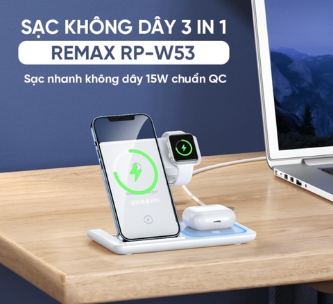Đế sạc không dây 3 in 1 Remax RP-W53 sạc nhanh 15W