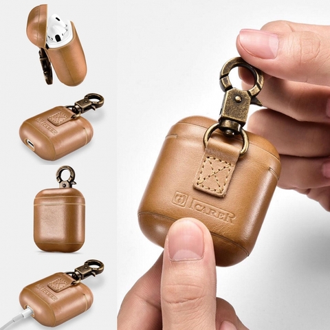 Bao da cao cấp có móc cho Airpods Icarer