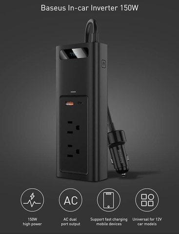 Tẩu sạc xe hơi 150W kèm ổ điện Baseus Power Inverter