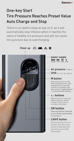 Máy bơm lốp xe hơi Pin sạc 2400mAh Baseus Energy Source Inflator Wireless Intelligent Air Pump