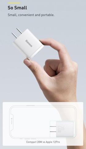 Cốc sạc siêu nhỏ gọn 20W Baseus Compact Quick Charger (USB + Type C, công suất 20W)