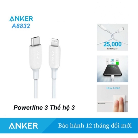 Cáp sạc nhanh C to Lightning Anker Powerline iii A8832