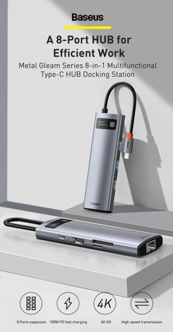 Hub chuyển đa năng 8 in 1 Baseus Metal Gleam Series Multifunctional Docking Station