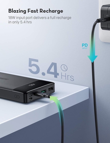Pin dự phòng RAVPower PD Pioneer 20000mAh 18W Portable Charger 3-Port hàng chính hãng USA