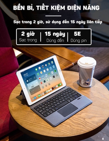Bàn phím Bluetooth cho iPad 10.2 inches có touchpad kèm bao da T1096 cho iPad gen 7 2019
