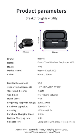 Tai nghe True Wireless Baseus Encock W01 Earphones