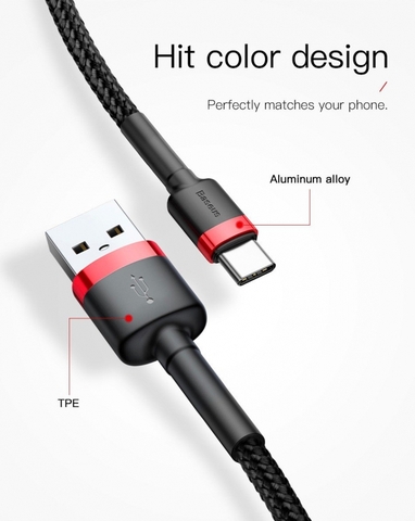 Cáp sạc nhanh, truyền dữ liệu tốc độ cao Baseus Cafule Type C ( 3A, Sạc nhanh Quick charge 3.0, Siêu bền)